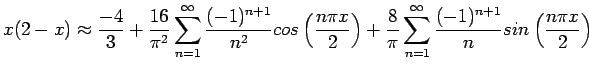 $\displaystyle B_n=\frac{1}{\pi}\int_{-\pi}^{\pi} xsin(nx)dx=\frac{2(-1)^{n+1}}{n},&nbsp;n=1,2,3,\ldots
$